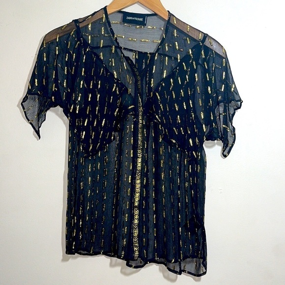Zadig & Voltaire Tonia Shiny Chiffon top in Black size XS - Picture 9 of 13